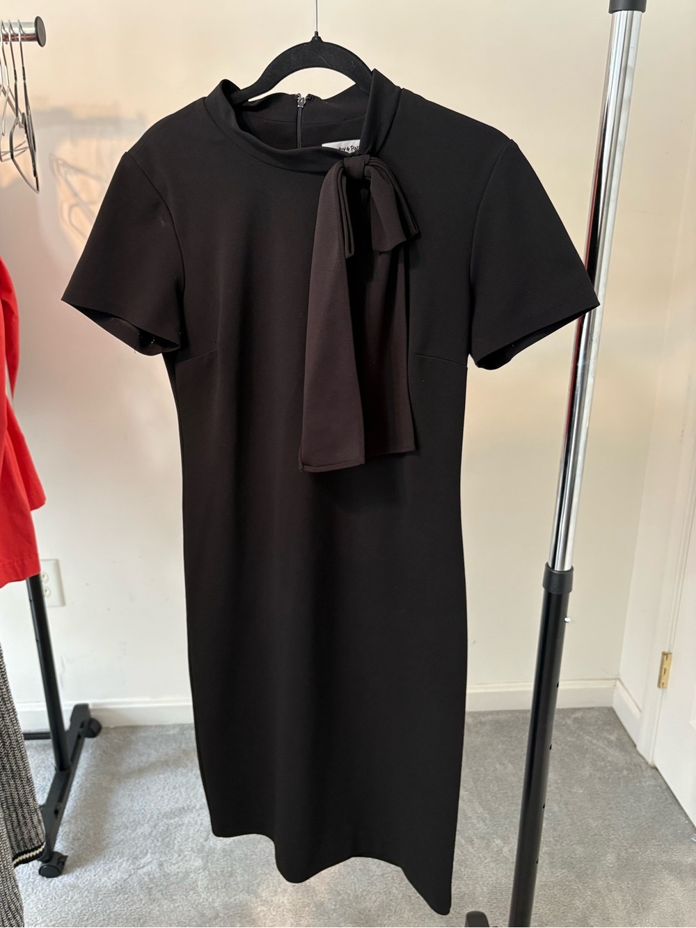Elegant Black Mini Dress with Tie-Neck